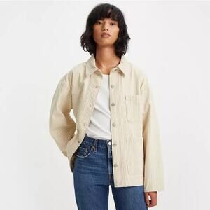 Levi's Premium Hickory Stripe Chore Coat Jacket Tan White Workwear Women's M